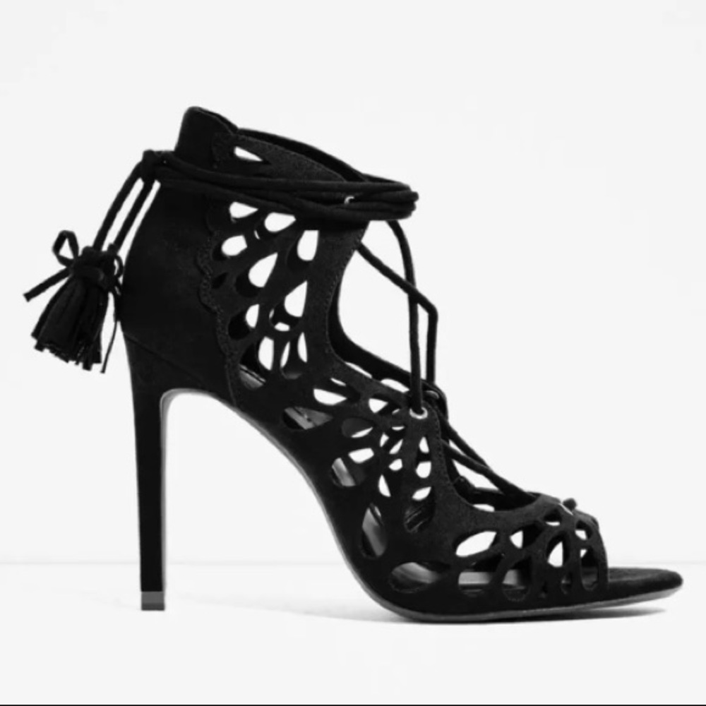 Zara tassel cut out lace up laser sandal Sz 10